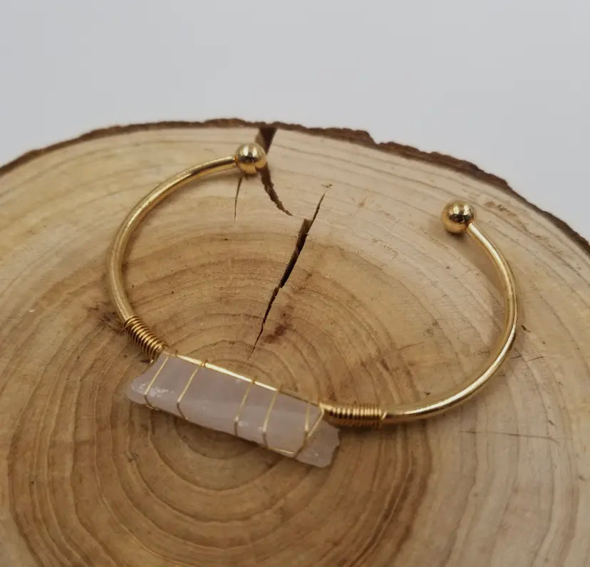 Gold Crystal Cuff Gem Stone Bangle Bracelet