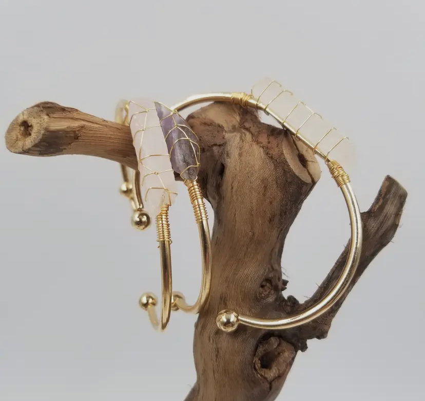 Gold Crystal Cuff Gem Stone Bangle Bracelet
