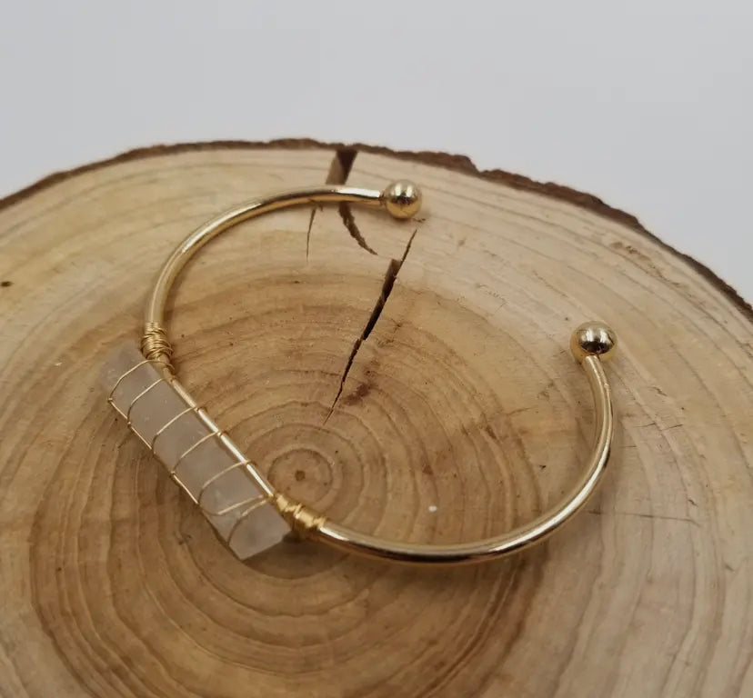 Gold Crystal Cuff Gem Stone Bangle Bracelet