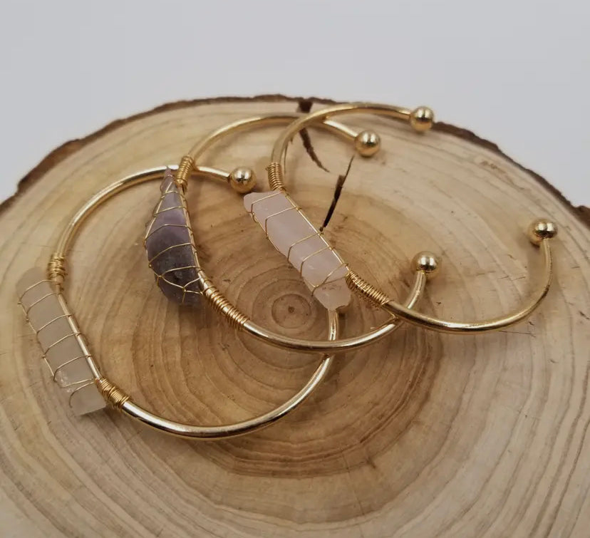 Gold Crystal Cuff Gem Stone Bangle Bracelet