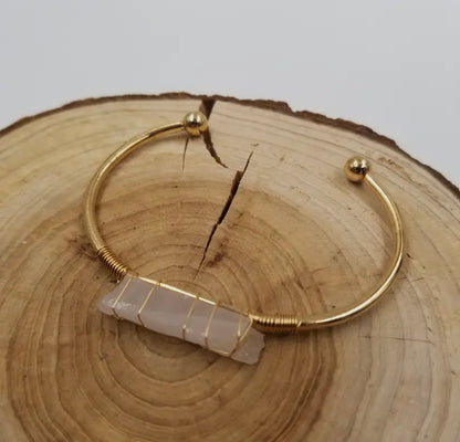Gold Crystal Cuff Gem Stone Bangle Bracelet