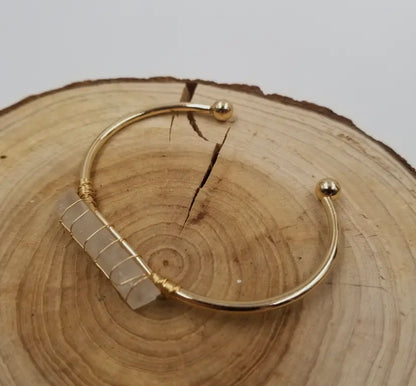 Gold Crystal Cuff Gem Stone Bangle Bracelet