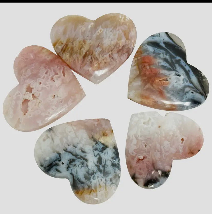 Pink plume agate heart